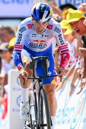 Tour de France 2025 Stage 13 PEYRAGUDES, FRANCE - JULY 18 : Roglic Primoz (SLO) of Red Bull BORA - Hansgrohe at the finish line during stage 13 of the 112th edition of Tour de France an UCI World Tour 2.UWT Individual Time Trial stage for Men Elite of 11 km with start in Loudenvielle and finish in Peyragudes on July 18, 2025 in Peyragudes, France, 18 07 2025 ( Motordriver Kenny Verfaillie - Peyragudes France  Copyright: xVincentxKalutx