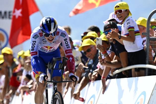 German Florian Lipowitz of Red Bull-BORA-Hansgrohe pictured at the finish of stage 13 of the 2025 Tour de France cycling race, an 11km individual time trial from Loudenvielle to Peyragudes, on Friday 18 July 2025 in France. The 112th edition of the Tour de France starts on Saturday 5 July in Lille, France, and will finish in Paris, France on the 27th of July. JASPERxJACOBS  x129499027x
