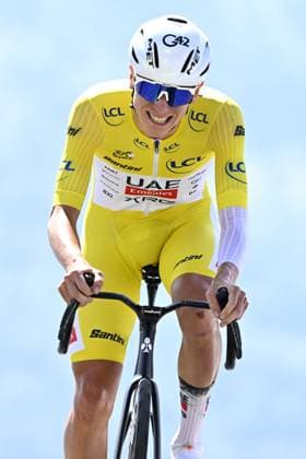 Slovenian Tadej Pogacar of UAE Team Emirates pictured at the finish of stage 13 of the 2025 Tour de France cycling race, an 11km individual time trial from Loudenvielle to Peyragudes, on Friday 18 July 2025 in France. The 112th edition of the Tour de France starts on Saturday 5 July in Lille, France, and will finish in Paris, France on the 27th of July. JASPERxJACOBS  x129499203x