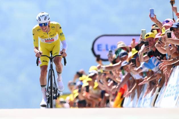 Tour de France 2025 Stage 13 PEYRAGUDES, FRANCE - JULY 18 : Pogacar Tadej (SLO) of UAE Team Emirates - XRG at the finish line during stage 13 of the 112th edition of Tour de France an UCI World Tour 2.UWT Individual Time Trial stage for Men Elite of 11 km with start in Loudenvielle and finish in Peyragudes on July 18, 2025 in Peyragudes, France, 18 07 2025 ( Motordriver Kenny Verfaillie - Peyragudes France  Copyright: xVincentxKalutx
