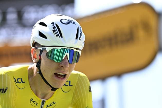 Slovenian Tadej Pogacar of UAE Team Emirates pictured at the finish of stage 13 of the 2025 Tour de France cycling race, an 11km individual time trial from Loudenvielle to Peyragudes, on Friday 18 July 2025 in France. The 112th edition of the Tour de France starts on Saturday 5 July in Lille, France, and will finish in Paris, France on the 27th of July. JASPERxJACOBS  x129499604x