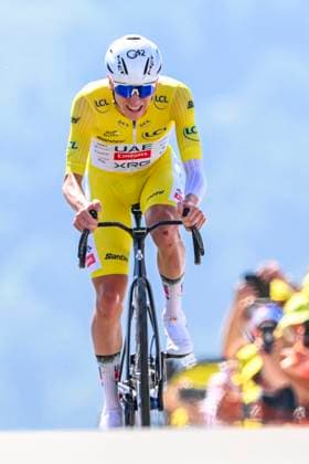 Tour de France 2025 Stage 13 PEYRAGUDES, FRANCE - JULY 18 : Pogacar Tadej (SLO) of UAE Team Emirates - XRG at the finish line during stage 13 of the 112th edition of Tour de France an UCI World Tour 2.UWT Individual Time Trial stage for Men Elite of 11 km with start in Loudenvielle and finish in Peyragudes on July 18, 2025 in Peyragudes, France, 18 07 2025 ( Motordriver Kenny Verfaillie - Peyragudes France  Copyright: xVincentxKalutx