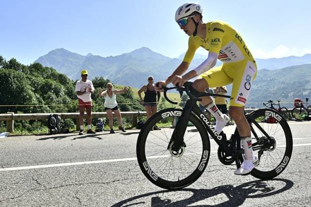 Slovenian Tadej Pogacar of UAE Team Emirates pictured in action during stage 13 of the 2025 Tour de France cycling race, an 11km individual time trial from Loudenvielle to Peyragudes, on Friday 18 July 2025 in France. The 112th edition of the Tour de France starts on Saturday 5 July in Lille, France, and will finish in Paris, France on the 27th of July. DIRKxWAEM  x129502497x