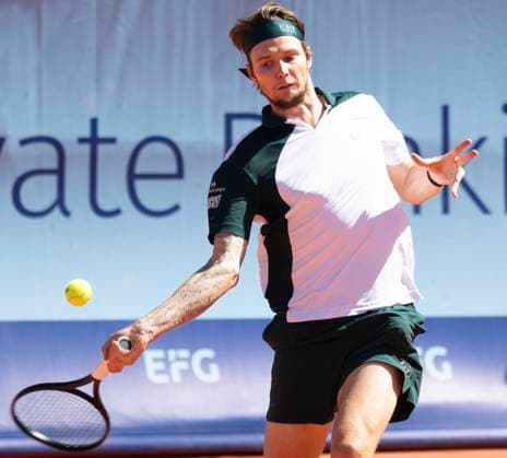 July 18, 2025, Gstaad, Bern, Switzerland: Gstaad Switzerland, 07 18 2025: ALEXANDER BUBLIK ofÃ‚ Kazakhstan is in action during quarter-final of EFG Swiss Open Gstaad ATP, Tennis Herren 250, Tennis Herren 250 and took place at Roy Emerson Arena in Gstaad, which is located in the famous ski resort of Gstaad and which is located in the Bernese Oberland. Gstaad Switzerland - ZUMAd206 20250718_zip_d206_052 Copyright: xEricxDubostx