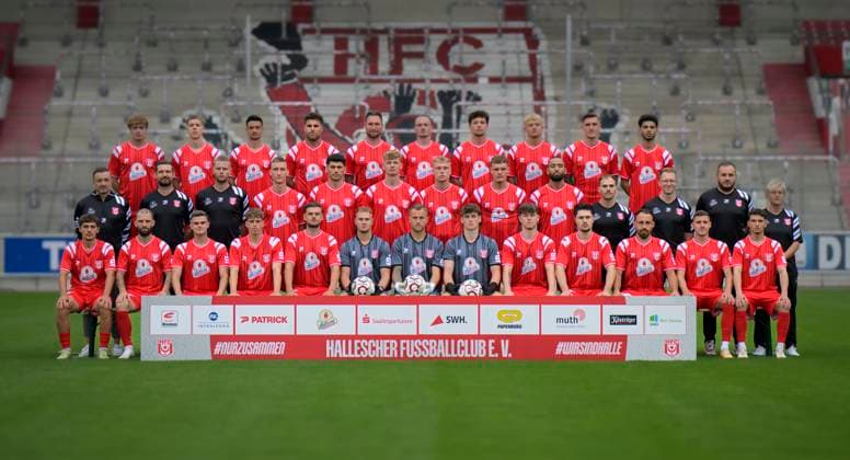 Hallescher FC, Team, Team photo, Portraits, Player photo, Football, RL Nordost, Season 2025 26, 17 07 2025 Halle Leuna Chemie Stadion ST Germany