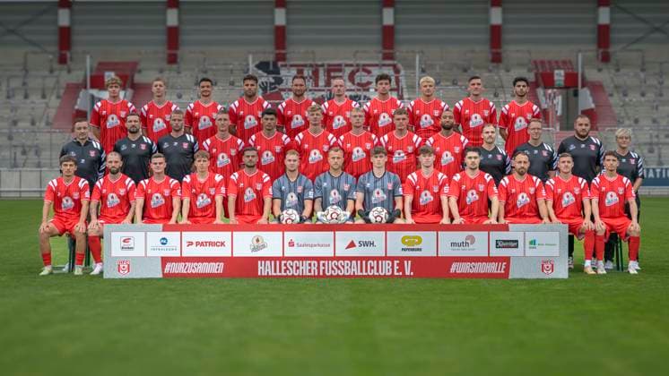 Hallescher FC, Team, Team photo, Portraits, Player photo, Football, RL Nordost, Season 2025 26, 17 07 2025 Halle Leuna Chemie Stadion ST Germany