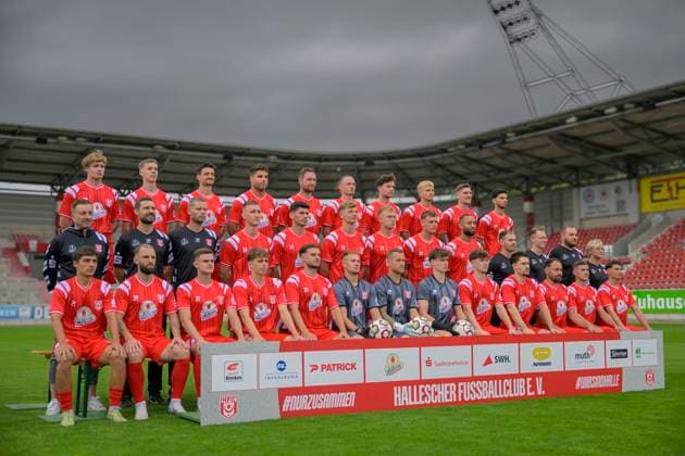 Hallescher FC, Team, Team photo, Portraits, Player photo, Football, RL Nordost, Season 2025 26, 17 07 2025 Halle Leuna Chemie Stadion ST Germany