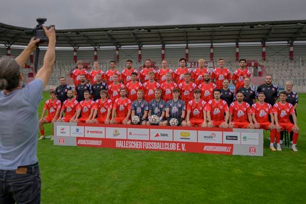 Hallescher FC, Team, Team photo, Portraits, Player photo, Football, RL Nordost, Season 2025 26, 17 07 2025 Halle Leuna Chemie Stadion ST Germany
