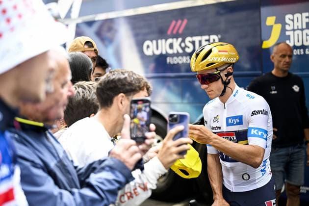 Belgian Remco Evenepoel of Soudal Quick-Step pictured at the start of stage 14 of the 2025 Tour de France cycling race, from Pau to Luchon-Superbagneres (183 km), on Saturday 19 July 2025 in France. The 112th edition of the Tour de France starts on Saturday 5 July in Lille, France, and will finish in Paris, France on the 27th of July. JASPERxJACOBS  x129555512x
