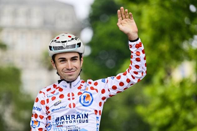 French Lenny Martinez of Bahrain Victorious pictured at the start of stage 14 of the 2025 Tour de France cycling race, from Pau to Luchon-Superbagneres (183 km), on Saturday 19 July 2025 in France. The 112th edition of the Tour de France starts on Saturday 5 July in Lille, France, and will finish in Paris, France on the 27th of July. DIRKxWAEM  x129555754x