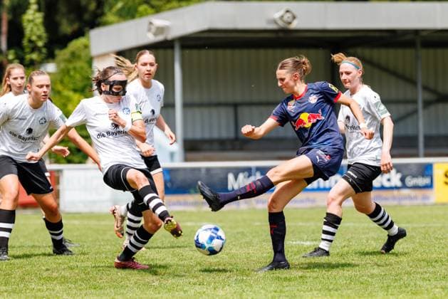 Carolin Gragger 13, FC Red Bull Salzburg and Sonja Kolb 12, FFC Wacker München at the match FFC Wacker München v FC Red Bull Salzburg, Soccer, Women, Regionalliga Süd, 2025 2026, Test match on 19 07 2025 in Fürstenfeldbruck, Stadion a d Klosterstraße Bayern Germany