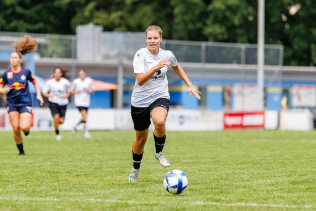 Sophie Marten 23, FFC Wacker München at the match FFC Wacker München v FC Red Bull Salzburg, Soccer, Women, Regionalliga Süd, 2025 2026, Test match on 19 07 2025 in Fürstenfeldbruck, Stadion a d Klosterstraße Bayern Germany
