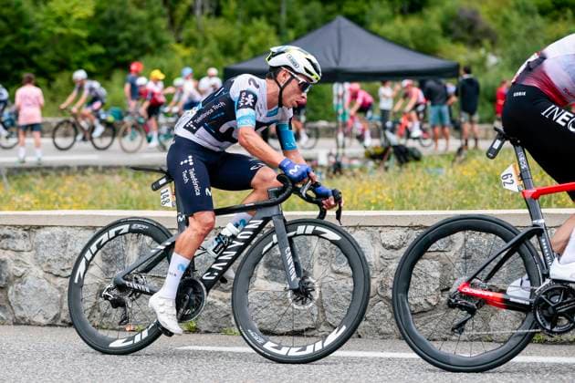 Tour de France 2025 Stage 14 LUCHON SUPERBAGNERES, FRANCE - JULY 19 : Rubio Einer (COL) of Movistar Team in action during stage 14 of the 112th edition of Tour de France an UCI World Tour 2.UWT cycling road race stage for Men Elite of 183 km with start in Pau and finish in Luchon Superbagneres on July 19, 2025 in Luchon Superbagneres, France, 19 07 2025 ( Motordriver Kenny Verfaillie - Luchon Superbagneres France  Copyright: xLucaxBettinix