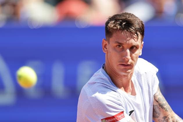 BASTAD, SWEDEN 20250719 Camilo Ugo Carabelli, Argentina, during Saturday s semifinal between Camilo Ugo Carabelli, Argentina, and Jesper de Jong, Netherlands, in the men s doubles during the Nordea Open tennis tournament in Bastad BASTAD SWEDEN x9200x  Copyright: xBjörnxLarssonxRosvall TTx NORDEA OPEN 2025