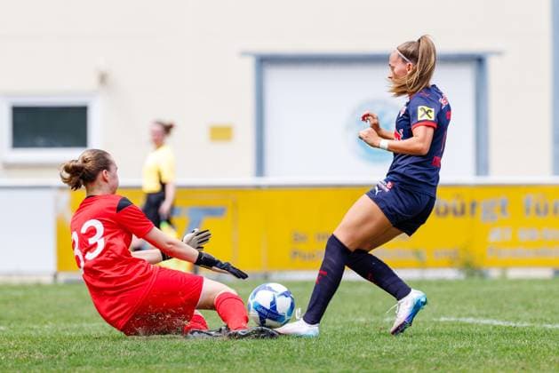 Leyla Gervalla 33, FFC Wacker München and Vina Crnoja 7, FC Red Bull Salzburg during the match FFC Wacker München v FC Red Bull Salzburg, Soccer, Women, Regionalliga Süd, 2025 2026, Test match on 19 07 2025 in Fürstenfeldbruck, Stadion a d Klosterstraße Bayern Germany