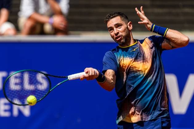 250719 Guido Andreozzi of Argentina competes in a doubles semifinal tennis match during day 7 of the Nordea Open on July 19, 2025 in Bastad Photo Mathilda Schuler BILDBYRAN kod MA MA0848 tennis atp 250 nordea open bbeng semifinal  Copyright: MATHILDAxSCHULER BB250719MA019