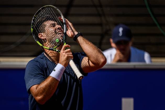 250719 Orlando Luz of Brazil looks dejected while competing in a doubles semifinal tennis match during day 7 of the Nordea Open on July 19, 2025 in Bastad Photo Mathilda Schuler BILDBYRAN kod MA MA0848 tennis atp 250 nordea open bbeng semifinal depp  Copyright: MATHILDAxSCHULER BB250719MA027