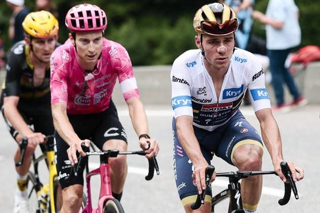 Sport Bilder des Tages Belgian Remco Evenepoel of Soudal Quick-Step pictured in action during stage 14 of the 2025 Tour de France cycling race, from Pau to Luchon-Superbagneres (183 km), on Saturday 19 July 2025 in France. The 112th edition of the Tour de France starts on Saturday 5 July in Lille, France, and will finish in Paris, France on the 27th of July. POOLxLUCAxBETTINI  x129564008x