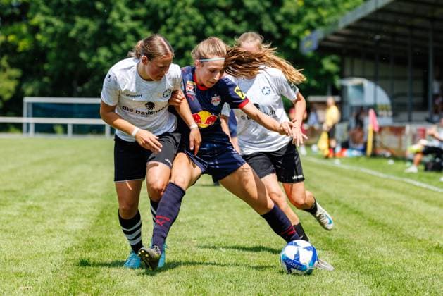 Sara Grabovac 14, FC Red Bull Salzburg and Jana Schuster 6, FFC Wacker München during the match FFC Wacker München v FC Red Bull Salzburg, Soccer, Women, Regionalliga Süd, 2025 2026, Test match on 19 07 2025 in Fürstenfeldbruck, Stadion a d Klosterstraße Bayern Germany