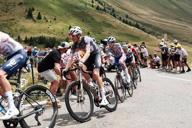 Belgian Emiel Verstrynge of Alpecin-Deceuninck pictured in action during stage 14 of the 2025 Tour de France cycling race, from Pau to Luchon-Superbagneres (183 km), on Saturday 19 July 2025 in France. The 112th edition of the Tour de France starts on Saturday 5 July in Lille, France, and will finish in Paris, France on the 27th of July. POOLxLUCAxBETTINI  x129566777x