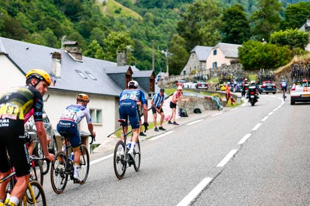 Tour de France 2025 Stage 14 LUCHON SUPERBAGNERES, FRANCE - JULY 19 : Evenepoel Remco (BEL) of Soudal Quick-Step, Eenkhoorn Pascal (NED) of Soudal Quick-Step in action during stage 14 of the 112th edition of Tour de France an UCI World Tour 2.UWT cycling road race stage for Men Elite of 183 km with start in Pau and finish in Luchon Superbagneres on July 19, 2025 in Luchon Superbagneres, France, 19 07 2025 ( Motordriver Kenny Verfaillie - Luchon Superbagneres France  Copyright: xLucaxBettinix
