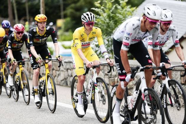 Slovenian Tadej Pogacar of UAE Team Emirates pictured in action during stage 14 of the 2025 Tour de France cycling race, from Pau to Luchon-Superbagneres (183 km), on Saturday 19 July 2025 in France. The 112th edition of the Tour de France starts on Saturday 5 July in Lille, France, and will finish in Paris, France on the 27th of July. POOLxLUCAxBETTINI  x129566961x