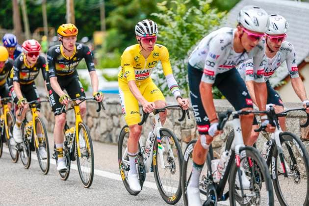 Tour de France 2025 Stage 14 LUCHON SUPERBAGNERES, FRANCE - JULY 19 : Pogacar Tadej (SLO) of UAE Team Emirates - XRG in action during stage 14 of the 112th edition of Tour de France an UCI World Tour 2.UWT cycling road race stage for Men Elite of 183 km with start in Pau and finish in Luchon Superbagneres on July 19, 2025 in Luchon Superbagneres, France, 19 07 2025 ( Motordriver Kenny Verfaillie - Luchon Superbagneres France  Copyright: xLucaxBettinix