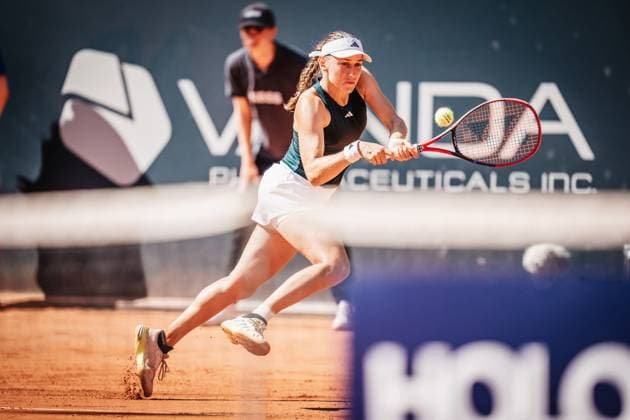 Tennis Women MSC Hamburg Ladies Open WTA 250 Anna Bondar HUN vs Kaja Juvan SVN 19 07 2025 Kaja Juvan with a backhand Hamburg Tennisstadion am Rothenbaum Hamburg Germany