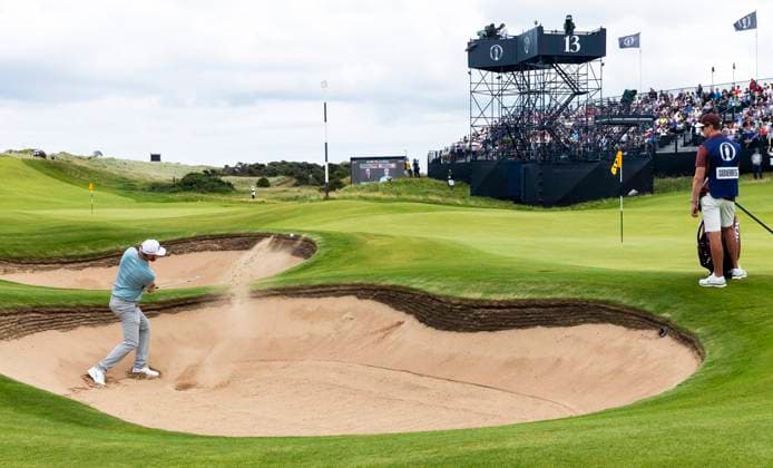 PORTRUSH, NORTHERN IRELAND 20250719 Sebastian Söderberg of Sweden tees off from the green bunker on the 13th hole on the third day of The Open Golf at Royal Portrush Golf Club on Saturday PORTRUSH UNITED KINGDOM x40750x  Copyright: xChristerxHöglund TTx BRITISH OPEN GOLF 2025