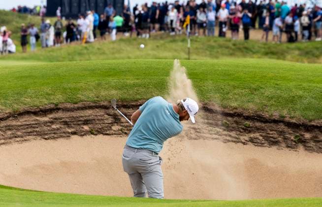 PORTRUSH, NORTHERN IRELAND 20250719 Sebastian Söderberg of Sweden tees off from the fairway bunker on the 14th hole on the third day of The Open Golf at Royal Portrush Golf Club on Saturday PORTRUSH UNITED KINGDOM x40750x  Copyright: xChristerxHöglund TTx BRITISH OPEN GOLF 2025