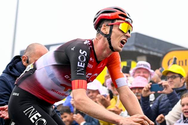 Tour de France 2025 Stage 14 LUCHON SUPERBAGNERES, FRANCE - JULY 19 : Arensman Thymen (NED) of INEOS Grenadiers celebrating his victory during stage 14 of the 112th edition of Tour de France an UCI World Tour 2.UWT cycling road race stage for Men Elite of 183 km with start in Pau and finish in Luchon Superbagneres on July 19, 2025 in Luchon Superbagneres, France, 19 07 2025 ( Motordriver Kenny Verfaillie - Luchon Superbagneres France  Copyright: xJanxDexMeuleneirx