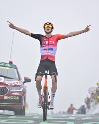 Dutch Thymen Arensman of Ineos Grenadiers wins stage 14 of the 2025 Tour de France cycling race, from Pau to Luchon-Superbagneres (183 km), on Saturday 19 July 2025 in France. The 112th edition of the Tour de France starts on Saturday 5 July in Lille, France, and will finish in Paris, France on the 27th of July. DIRKxWAEM  x129573005x