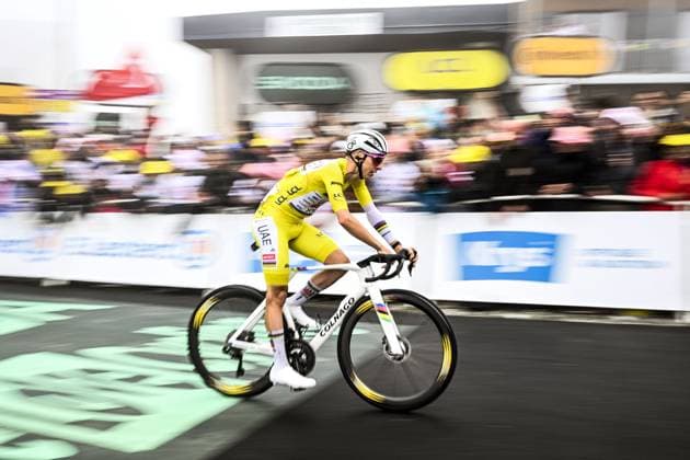 Slovenian Tadej Pogacar of UAE Team Emirates crosses the finish line of stage 14 of the 2025 Tour de France cycling race, from Pau to Luchon-Superbagneres (183 km), on Saturday 19 July 2025 in France. The 112th edition of the Tour de France starts on Saturday 5 July in Lille, France, and will finish in Paris, France on the 27th of July. JASPERxJACOBS  x129573429x