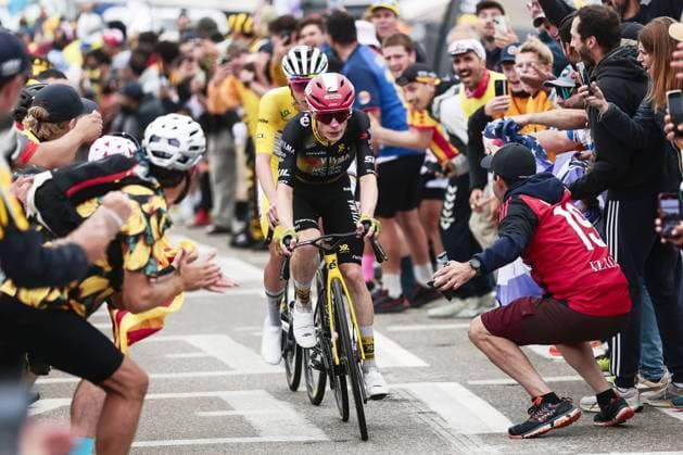 Danish Jonas Vingegaard Hansen of Team Visma-Lease a Bike and Slovenian Tadej Pogacar of UAE Team Emirates pictured in action during stage 14 of the 2025 Tour de France cycling race, from Pau to Luchon-Superbagneres (183 km), on Saturday 19 July 2025 in France. The 112th edition of the Tour de France starts on Saturday 5 July in Lille, France, and will finish in Paris, France on the 27th of July. POOLxLUCAxBETTINI  x129574455x