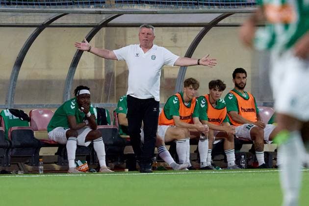 Vladimir Cheburin, head coach of Zalgiris gestures during the UEFA Champions League First qualifying round, 2nd leg soccer match between Hamrun Spartans FC and FK Zalgiris at the Centenary Stadium in Ta Qali, Malta, on July 15, 2025. UEFA Champions League - Hamrun Spartans FC v FK Zalgiris