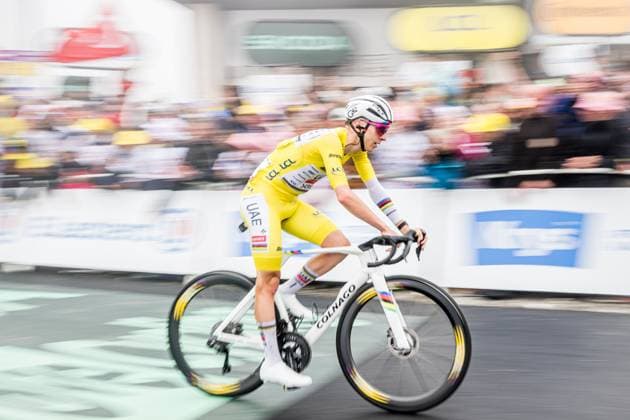 Slovenian Tadej Pogacar of UAE Team Emirates crosses the finish line of stage 14 of the 2025 Tour de France cycling race, from Pau to Luchon-Superbagneres (183 km), on Saturday 19 July 2025 in France. The 112th edition of the Tour de France starts on Saturday 5 July in Lille, France, and will finish in Paris, France on the 27th of July. JASPERxJACOBS  x129590978x