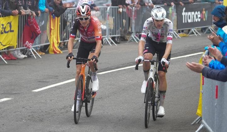 CYCLING - TOUR DE FRANCE 2025 - STAGE 14 Thomas Geraint and Sivakov Pavel during the Tour de France 2025, UCI WorldTour cycling event, Stage 14, Pau - Luchon-Superbagneres (182,6 Km) on 19 July 2025 in Saint-Aventin, France - Photo Laurent Lairys PSNEWZ Saint-AventinFrance  Copyright: xLaurentxLairysx