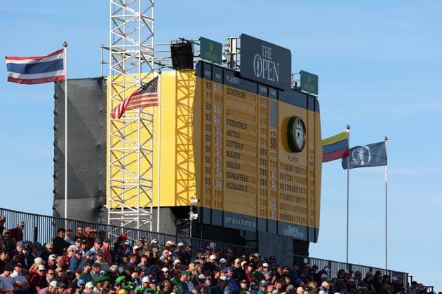 19th July 2025; Royal Portrush Golf Club, Portrush, County Antrim, Northern Ireland; The Open Golf Championship Round 3; a view of the main scoreboard at the 18th green  ActionPlus12815326 DavidxBlunsden