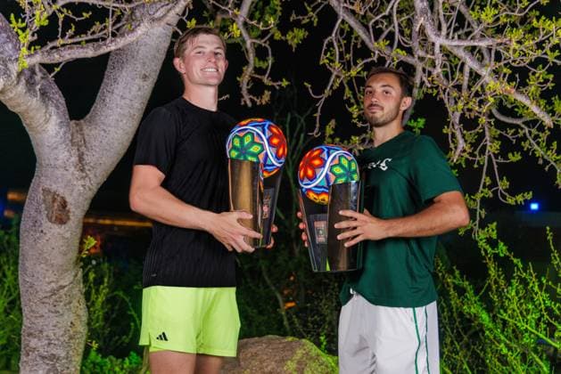 LOS CABOS TENNIS OPEN 2025 LOS CABOS TENNIS OPEN 2025 BAYLDON SCHOOLKATE VS TRACY CASH 19072025 LOS CABOS, BAJA CALIFORNIA, MEXICO Action photo of James Tracy and Robert Cash of the USA, champions of the doubles tournament of Los Cabos Tennis Open 2025 held at the Mextenis Stadium of the Cabo Sports Complex of Los Cabos, Baja California, Mexico Action photo of James Tracy and Robert Cash of the USA, champions of the doubles tournament of Los Cabos Tennis Open 2025 held at the Mextenis Stadium of the Cabo Sports Complex of Los Cabos, Baja California, Mexico PHOTO BY IMAGENSHOP AGENCIA FOTOGRAFICA LOS CABOS BAJA CALIFORNIA MEXICO Copyright: xIMAGENSHOPxAGENCIAxFOTOGRAFICAx