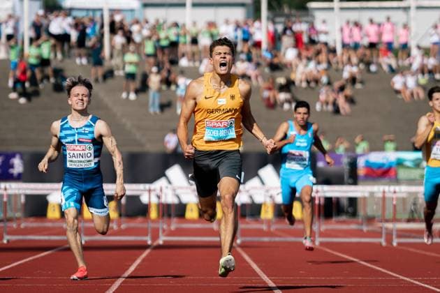 Owe Fischer-Breiholz (Koenigsteiner LV, 400m Huerden Maenner), NOR, Leichtathletik, Athletics, European Athletics U23 Championships 2025, Leichtathletik U23 Europameisterschaft, Bergen, 19.07.2025, NOR, Leichtathletik, Athletics, European Athletics U23 Championships 2025, Leichtathletik U23 Europameisterschaft, Bergen, 19.07.2025 Bergen *** Owe Fischer Breiholz Koenigsteiner LV, 400m Huerden Maenner , NOR, Leichtathletik, Athletics, European Athletics U23 Championships 2025, Leichtathletik U23 Europameisterschaft, Bergen, 19 07 2025, NOR, Leichtathletik, Athletics, European Athletics U23 Championships 2025, Leichtathletik U23 Europameisterschaft, Bergen, 19 07 2025 Bergen Copyright: xStefanxMayerx EP_SMR