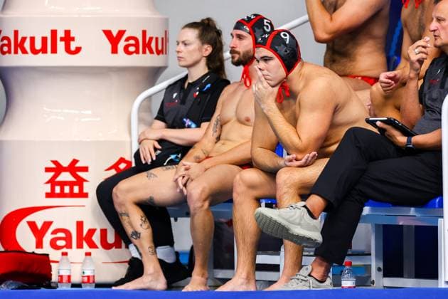 Aleksa Gardijan of Canada, Nikolas Gerakoudis of Canada Romania v Canada, Water polo, Wasserball Singapore 2025 World Aquatics Championships, OCBC Aquatic Centre, July 20, 2025, Singapore, Singapore.