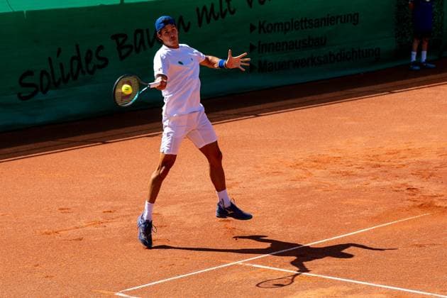 20 07 2025, xhfmx, Tennis 1 Bundesliga, FTC Palmengarten KTHC RW Koeln Calvin Hemery FTC Palmengarten in match against Gregoire Barrere Kölner THC DFL DFB REGULATIONS PROHIBIT ANY USE OF PHOTOGRAPHS as IMAGE SEQUENCES and or QUASI VIDEO Frankfurt am Main