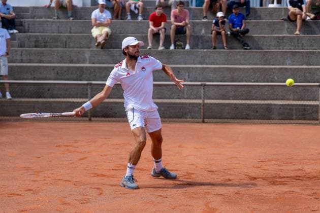 20 07 2025, xhfmx, Tennis 1 Bundesliga, FTC Palmengarten KTHC RW Koeln Gregoire Barrere Kölner THC in match against Calvin Hemery FTC Palmengarten DFL DFB REGULATIONS PROHIBIT ANY USE OF PHOTOGRAPHS as IMAGE SEQUENCES and or QUASI VIDEO Frankfurt am Main