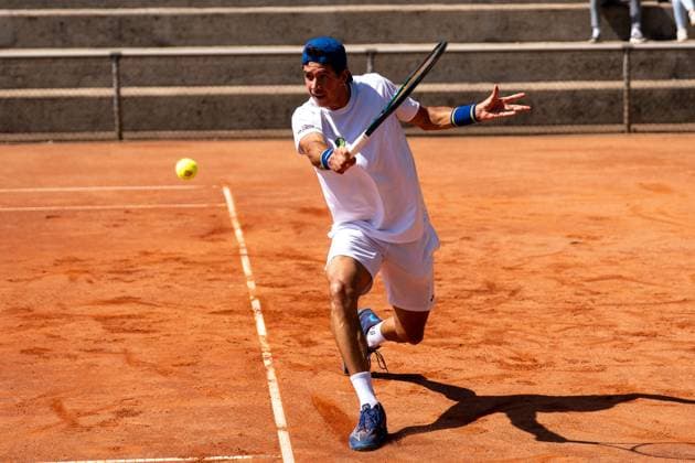 20 07 2025, xhfmx, Tennis 1 Bundesliga, FTC Palmengarten KTHC RW Koeln Calvin Hemery FTC Palmengarten in match against Gregoire Barrere Kölner THC DFL DFB REGULATIONS PROHIBIT ANY USE OF PHOTOGRAPHS as IMAGE SEQUENCES and or QUASI VIDEO Frankfurt am Main
