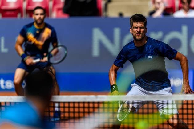 250720 Guido Andreozzi of Argentina and Sander Arends of Netherlands competes in the doubles final tennis match during day 8 on July 20, 2025 in Bastad Photo Mathilda Schuler BILDBYRAN kod MA MA0849 tennis atp 250 nordea open bbeng  Copyright: MATHILDAxSCHULER BB250720MA022