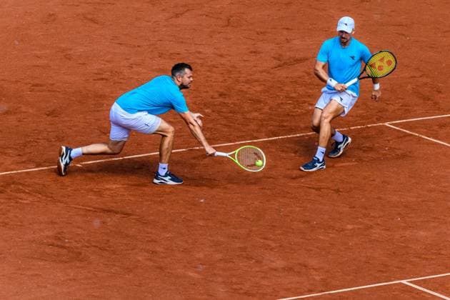 250720 Adam Pavlasek of Czech Republic and Jan Zielinski of Poland and competes in the doubles final tennis match during day 8 on July 20, 2025 in Bastad Photo Mathilda Schuler BILDBYRAN kod MA MA0849 tennis atp 250 nordea open bbeng  Copyright: MATHILDAxSCHULER BB250720MA027