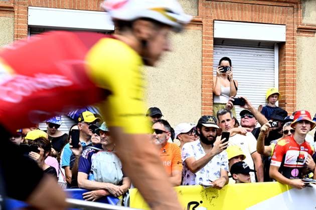 Cycling fans pictured at the start of stage 15 of the 2025 Tour de France cycling race, from Muret to Carcasonne (169 km), on Sunday 20 July 2025 in France. The 112th edition of the Tour de France starts on Saturday 5 July in Lille, France, and will finish in Paris, France on the 27th of July. JASPERxJACOBS  x129631232x
