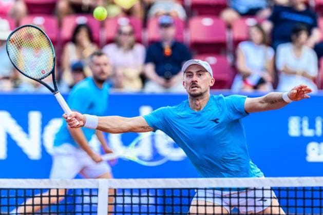 250720 Jan Zielinski of Poland competes in the doubles final tennis match during day 8 on July 20, 2025 in Bastad Photo Mathilda Schuler BILDBYRAN kod MA MA0849 tennis atp 250 nordea open bbeng  Copyright: MATHILDAxSCHULER BB250720MA030