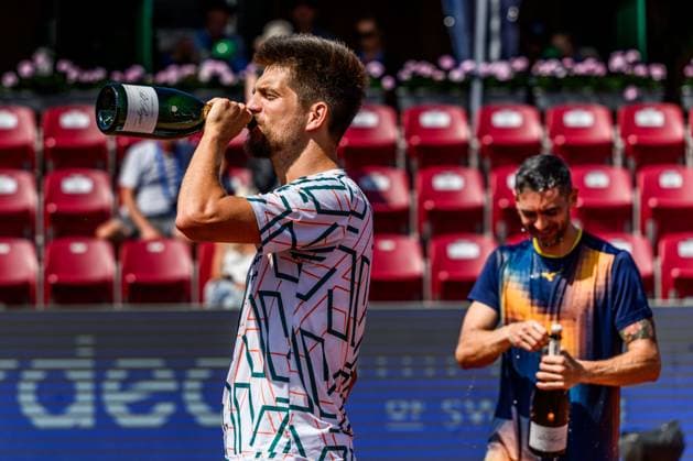 250720 Sander Arends of Netherlands and Guido Andreozzi of Argentina celebrate winning in the doubles final tennis match during day 8 on July 20, 2025 in Bastad Photo Mathilda Schuler BILDBYRAN kod MA MA0849 tennis atp 250 nordea open bbeng jubel  Copyright: MATHILDAxSCHULER BB250720MA044