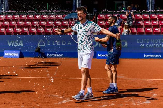 250720 Sander Arends of Netherlands and Guido Andreozzi of Argentina celebrate winning in the doubles final tennis match during day 8 on July 20, 2025 in Bastad Photo Mathilda Schuler BILDBYRAN kod MA MA0849 tennis atp 250 nordea open bbeng jubel  Copyright: MATHILDAxSCHULER BB250720MA045